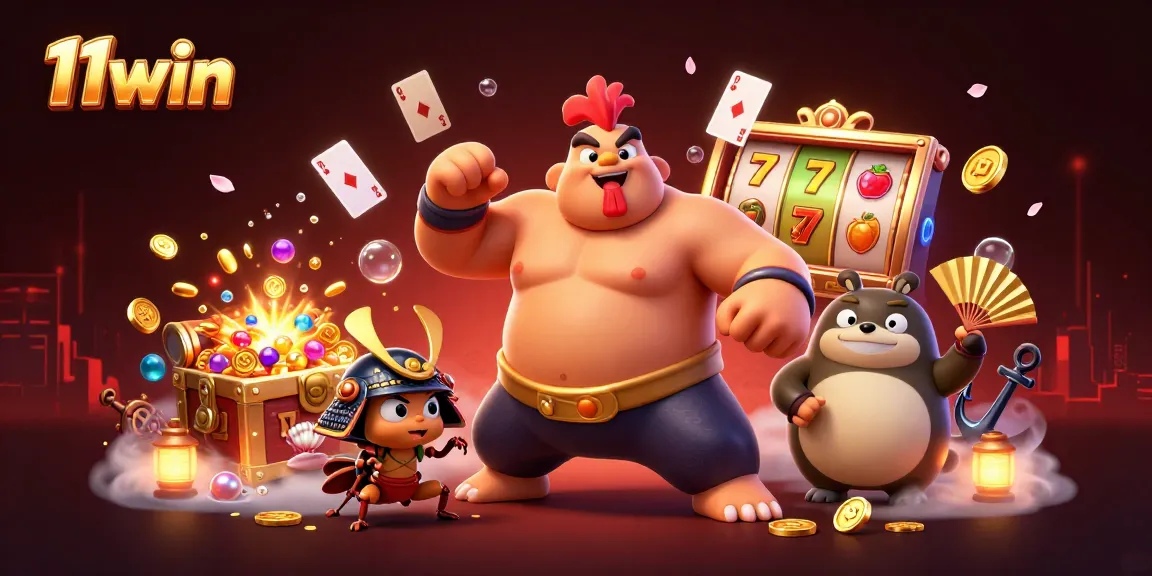 Experience the excitement of 11win with vibrant casino elements and action-packed characters.