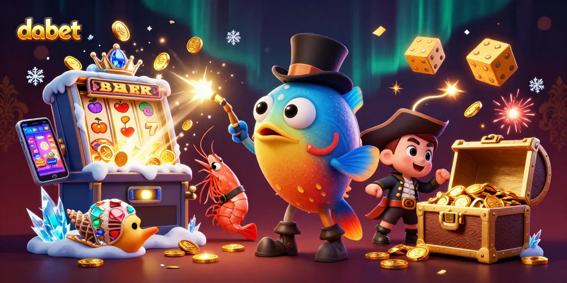 Dabet ignites excitement with golden coins in a vibrant casino scene featuring unique sea characters.