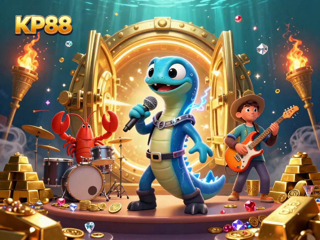 Engage in the thrilling atmosphere of KP88's underwater casino with electric eel DJ and vibrant treasures.