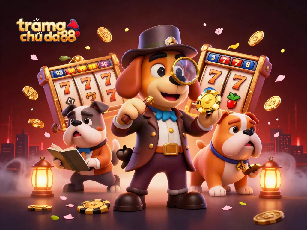 Experience the thrill of tramg chủ da88 with colorful slot games and captivating character animations in this dynamic 3D illustration.