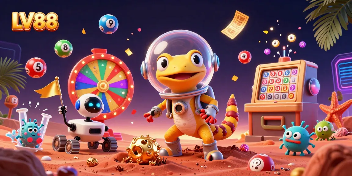 Experience excitement at LV88, where vibrant lottery balls and golden tickets create a thrilling atmosphere.