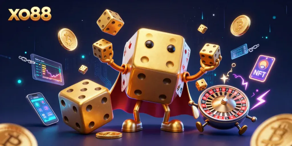 Experience exhilarating gameplay at xo88 with a vivid 3D illustration showcasing dynamic casino elements.