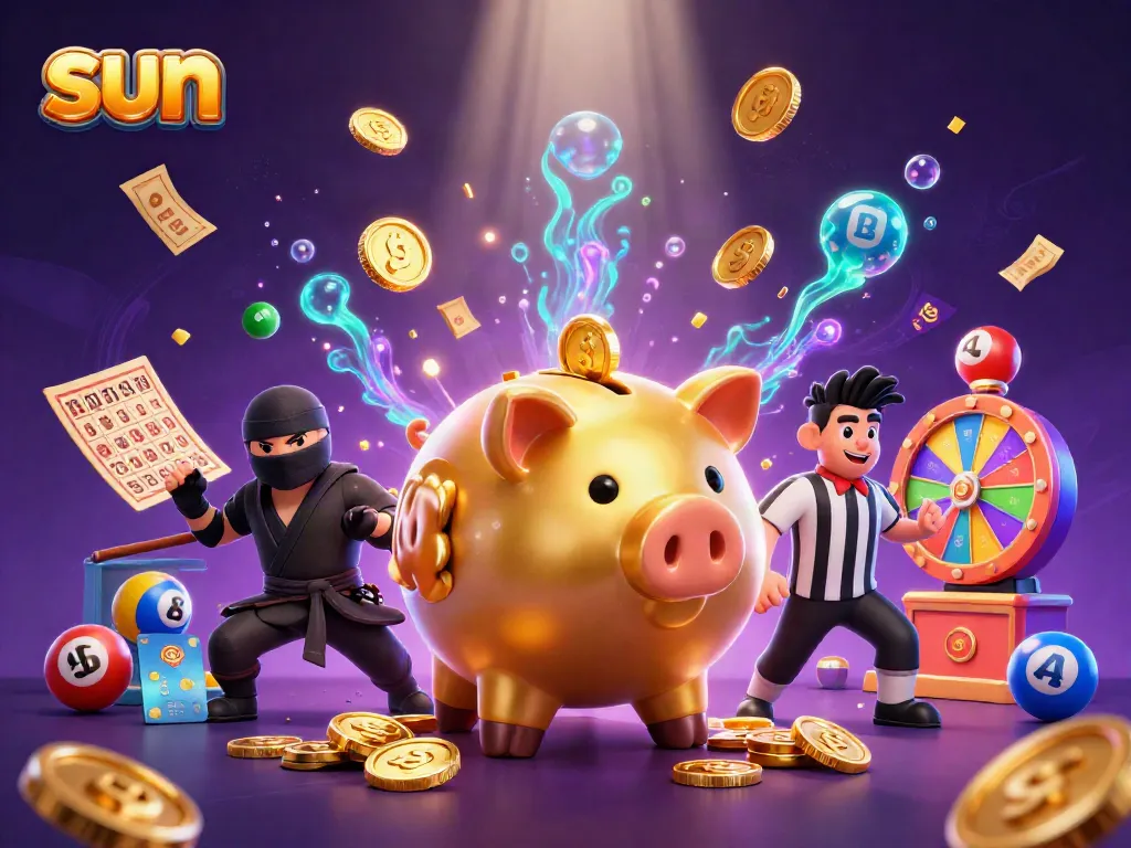 Win big with sun-themed slots and games featuring an animated sumo wrestler and vibrant carnival elements.