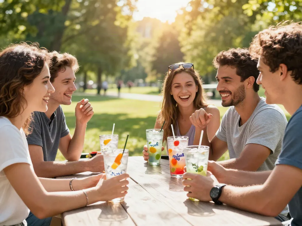 Friends enjoying ROKOK88 link Soda Fresh during a sunny picnic.