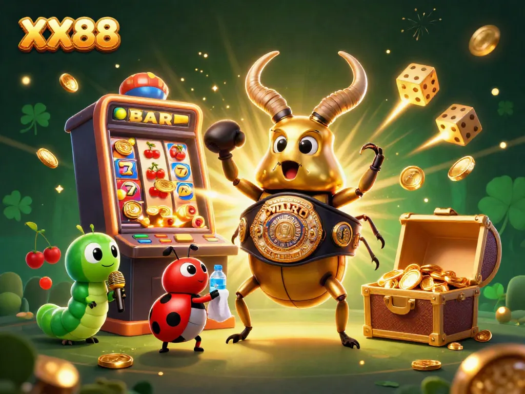 Experience exciting wins at XX88 with a vibrant casino scene featuring iconic characters and rewards.