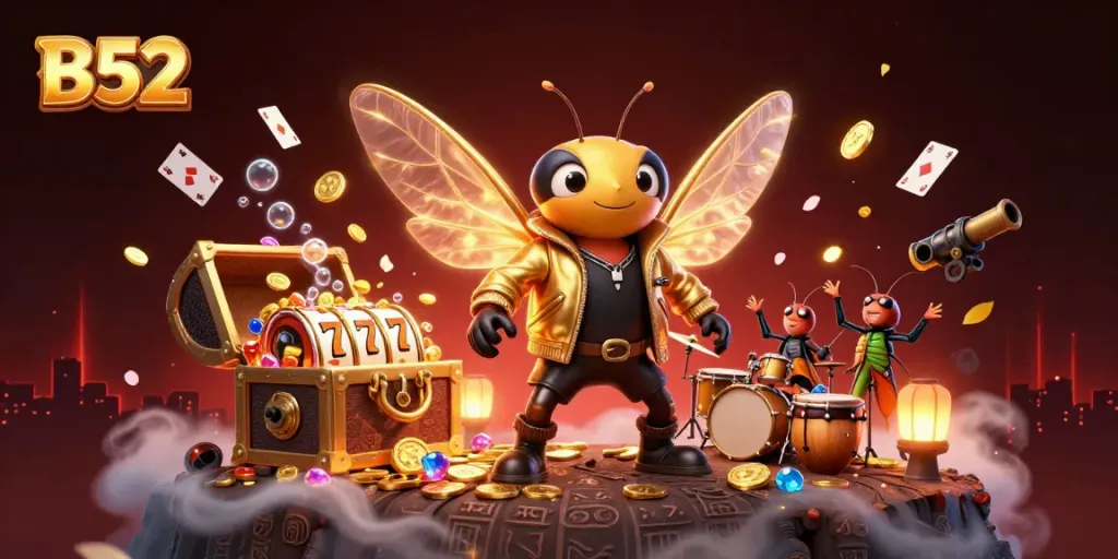 Experience B52 with vibrant casino-themed elements in a dynamic animated scene.