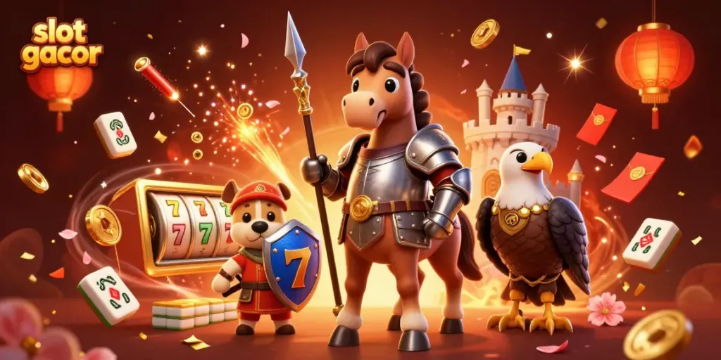 Experience slot gacor jackpots with this colorful 3D casino illustration featuring dynamic gaming elements.