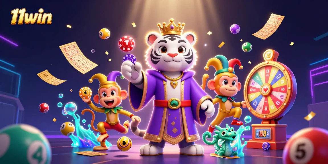 Engage in thrilling winnings with 11win, featuring a vibrant 3D casino scene.