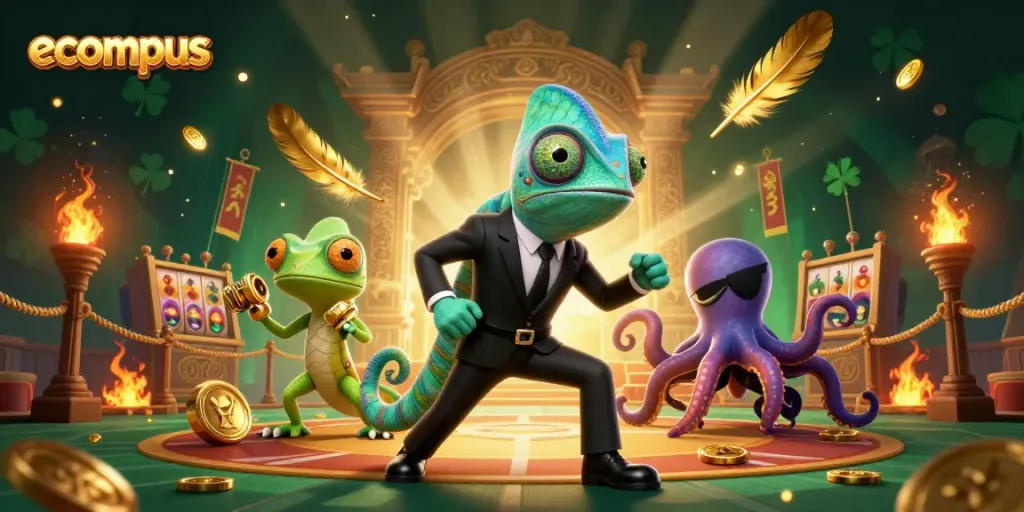Experience thrilling gameplay at ecompus with dynamic characters in a rich casino setting.