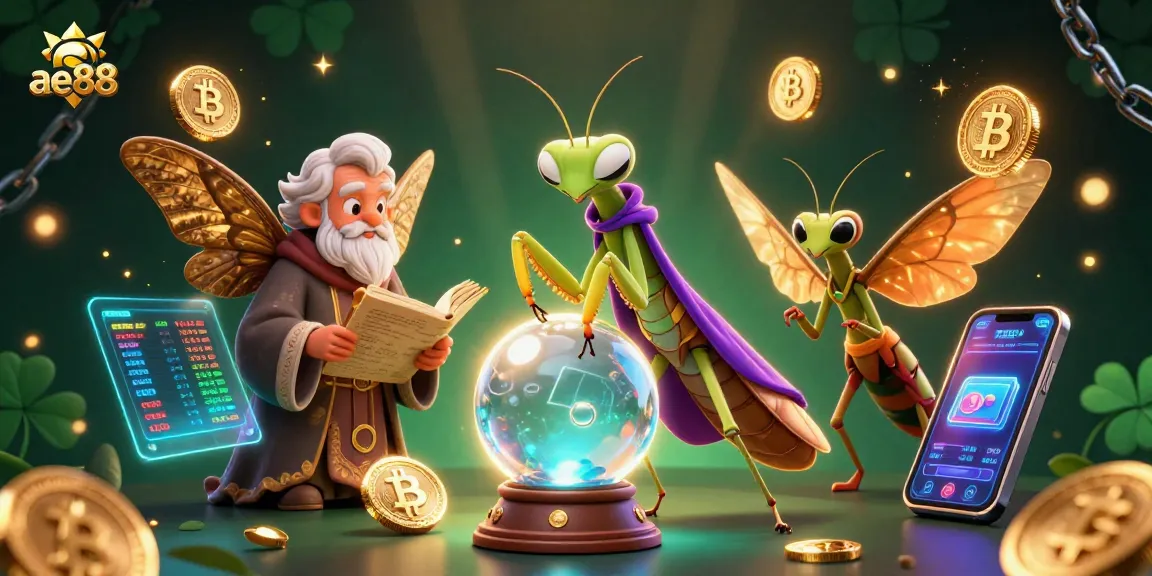 Join the excitement at ae88 casino with a mystical scene, featuring fortune tellers and crypto elements.