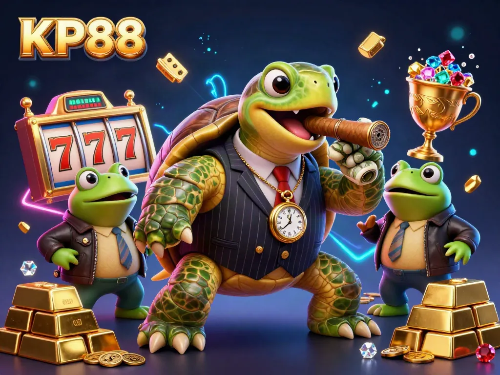 Engage with KP88's thrilling casino action, featuring vibrant characters and exciting slot game elements.