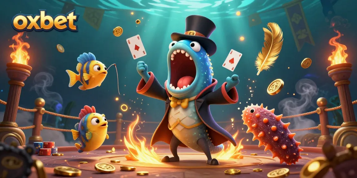 oxbet showcases a vibrant underwater casino scene with entertaining characters performing magic tricks