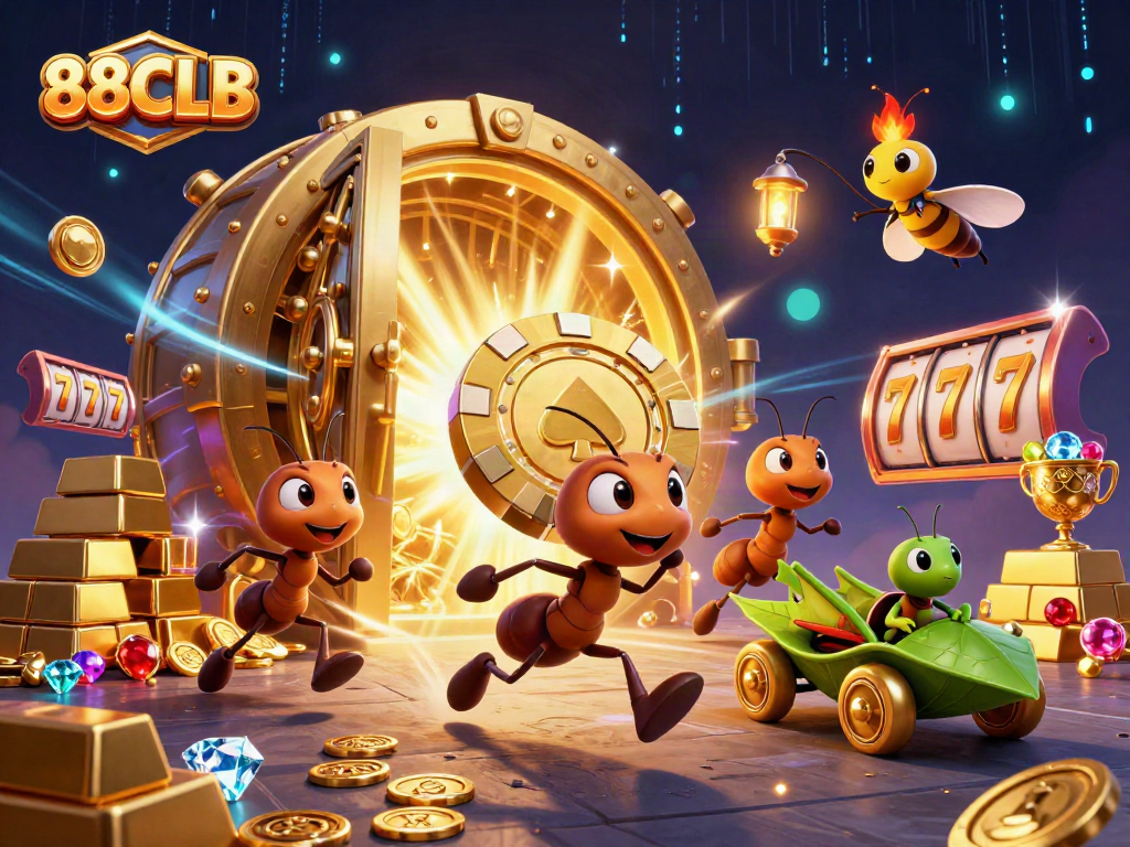 Engage with 88CLB's exciting underworld of casino heists featuring animated ants carrying jackpot treasures.