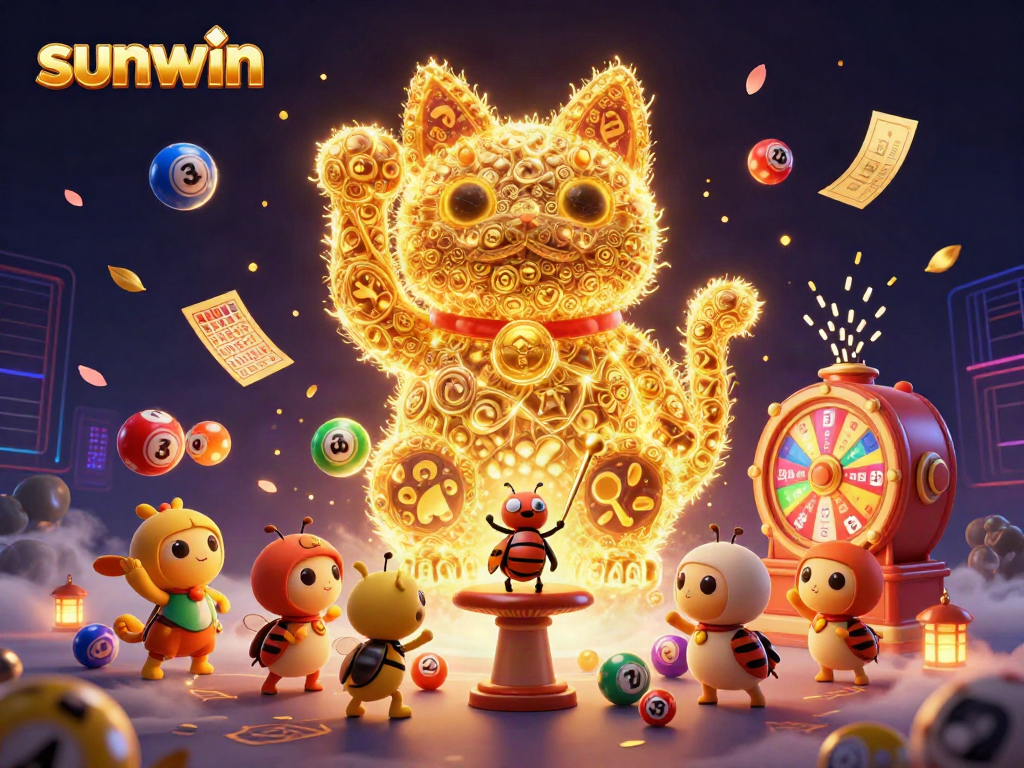 Experience the thrill of sunwin with vibrant casino symbols and lucky charms in this captivating scene.