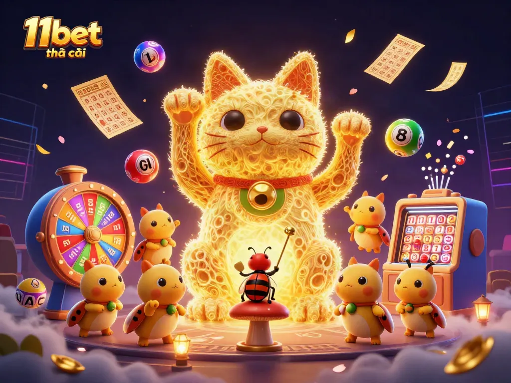 Engage with 11bet nhà cái's dynamic gaming experience featuring golden fireflies and casino elements.