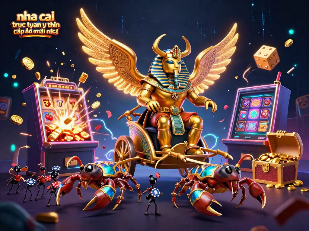 Engage with nha cai truc tuyen uy tin cập nhật mới nhất in a vibrant online casino scene featuring a golden scarab