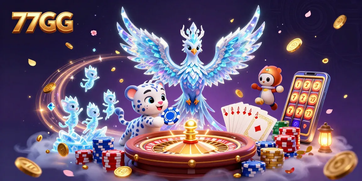 Experience the thrill of 77GG gaming with vibrant creatures, gold coins, and roulette excitement.