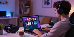 Engaging ai chat nsfw experience with dynamic characters in a modern workspace.