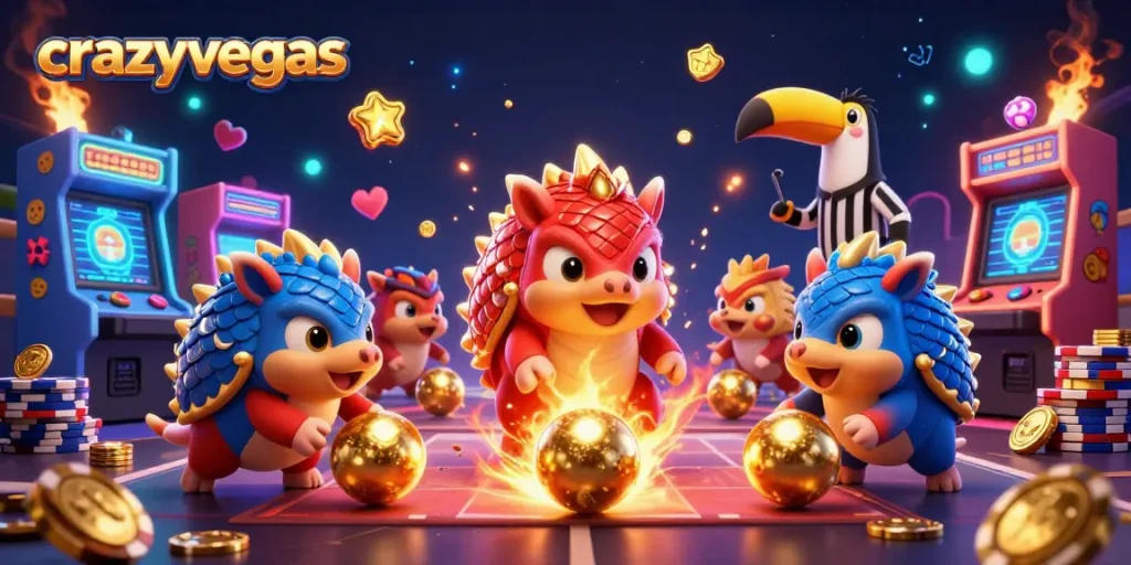 Experience the thrill of gaming at crazyvegas with pangolins battling in a vibrant casino scene.