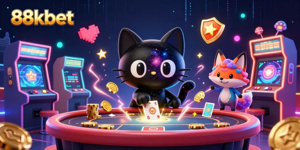 88kbet immersive gaming experience with vibrant characters at a cosmic casino.